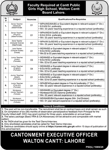 Cantt-Public-Girls-High-School-Walton-Cantt-Lahore-Jobs-2024