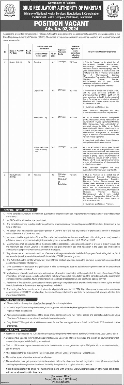 Drug-Regulatory-Authority-of-Pakistan-Jobs-2024