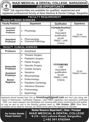 Niazi-Medical-Dental-College-NMDC-Sargodha-Jobs-2024