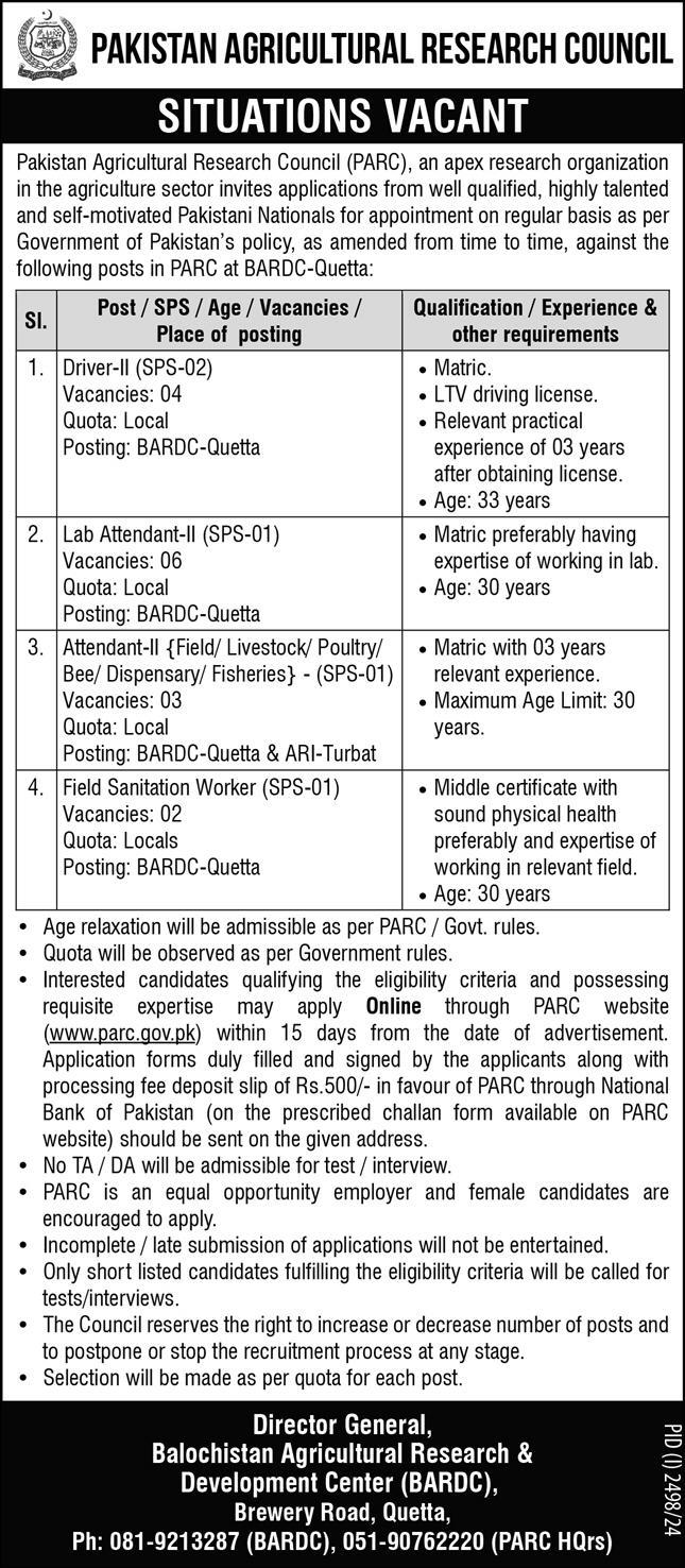 Pakistan-Agricultural-Research-Council-PARC-Jobs-2024