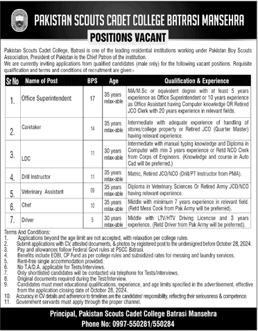 Pakistan-Scouts-Cadet-College-Batrasi-Mansehra-Jobs-2024