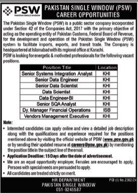 Pakistan-Single-Window-PSW-Jobs-2024