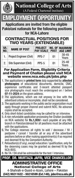 national college of arts jobs 2024