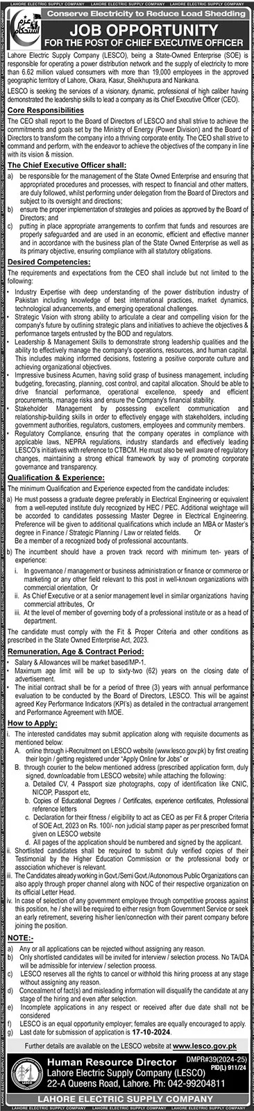  LESCO Jobs 2024 Advertisement 