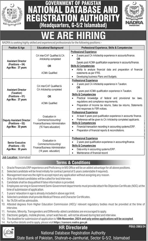 nadra jobs 2024