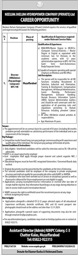 Neelum Jhelum Hydropower Company (Pvt) Limited Jobs 2024