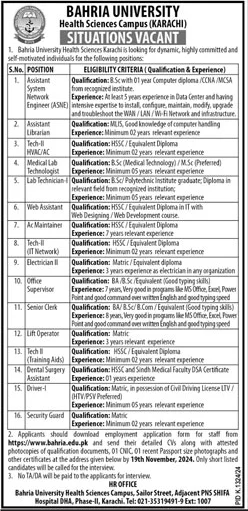 Bahria university jobs 2024