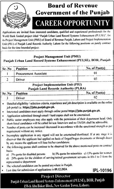 Board of Revenue Government of Punjab Jobs 2024