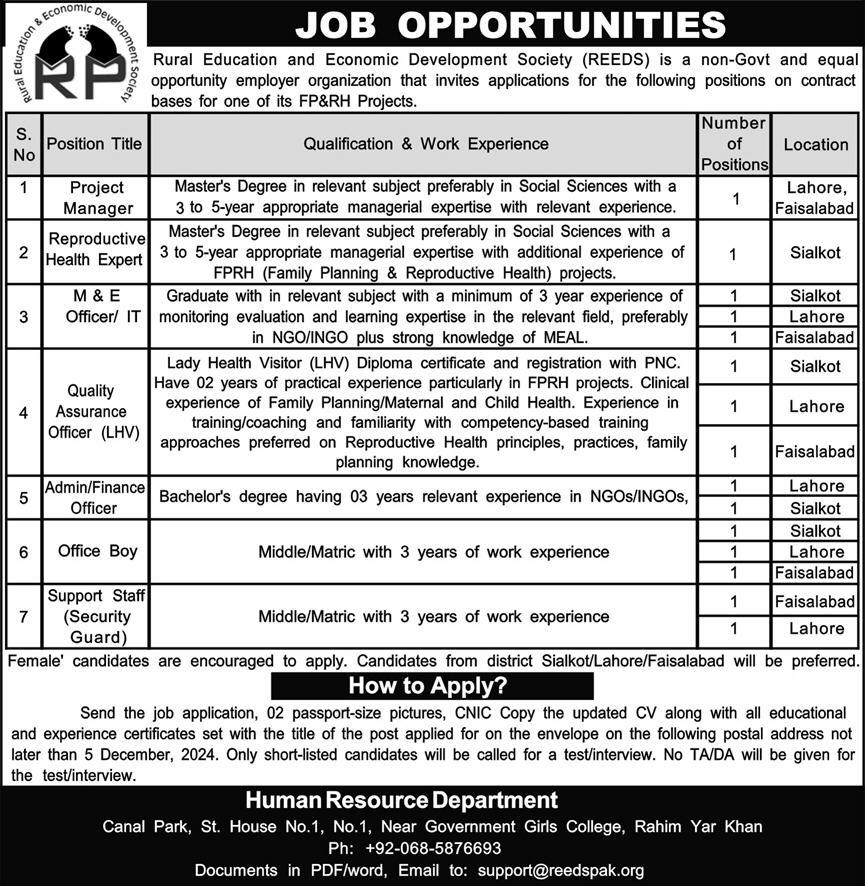 Rural Education and Economic Development Society REEDS Jobs 2024