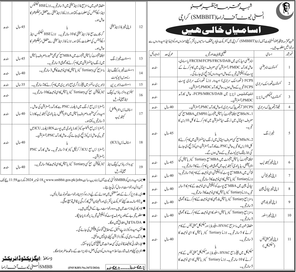 Shaheed-Mohtarma-Benazir-Bhutto-Institute-of-Trauma-SMBBIT-Jobs-2024