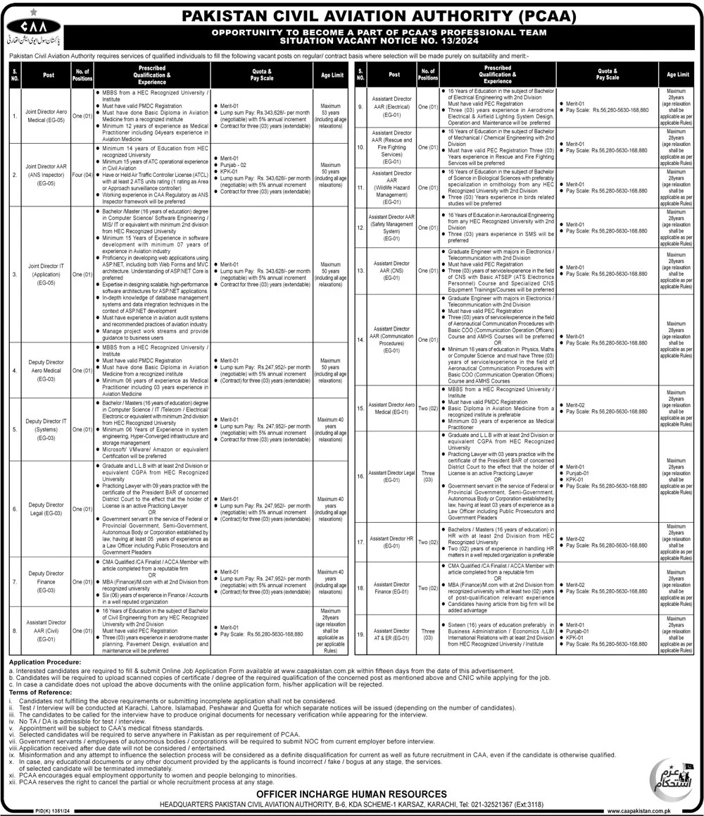 Pakistan Civil Aviation Authority PCAA Jobs 2024